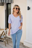 Eyelet Puff Sleeve V-Neck Top - Trendsi - Flyclothing LLC