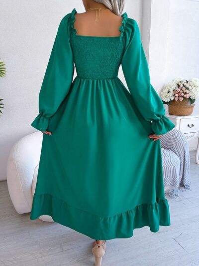 Smocked Square Neck Flounce Sleeve Dress - Trendsi - Flyclothing LLC