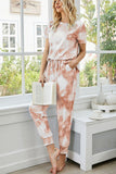 Tie-Dye Round Neck Short Sleeve Top and Pants Lounge Set - Flyclothing LLC