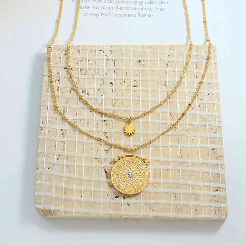 Stainless Steel Double-Layered Necklace - Trendsi - Flyclothing LLC