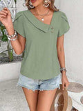 Decorative Button Asymmetrical Neck Blouse - Trendsi - Flyclothing LLC