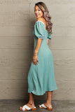 Swiss Dot Slit Off-Shoulder Dress - Trendsi
