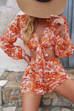 Printed Long Sleeve Cropped Top and Shorts Set - Trendsi