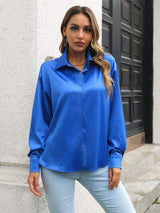 Button Up Collared Neck Long Sleeve Shirt - Trendsi - Flyclothing LLC