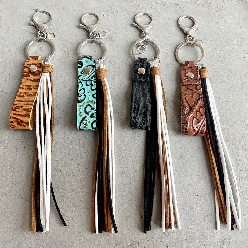 Genuine Leather Tassel Keychain - Trendsi