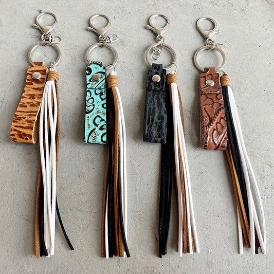 Genuine Leather Tassel Keychain - Trendsi