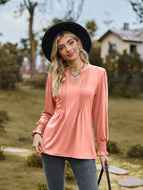 Notched Neck Flounce Sleeve Blouse - Trendsi - Flyclothing LLC