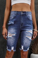 Distressed Frayed Hem Denim Bermuda Shorts - Trendsi - Flyclothing LLC