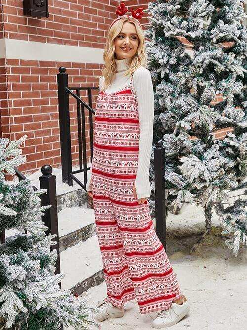 Christmas Color Contrast Wide-Legged Jumpsuit - Trendsi - Flyclothing LLC