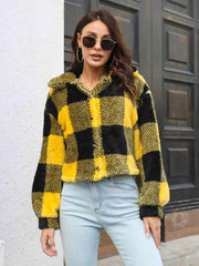 Plaid Dropped Shoulder Buttoned Jacket - Trendsi