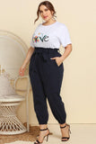 Graphic Tee and Belted Paperbag Joggers Set - Trendsi