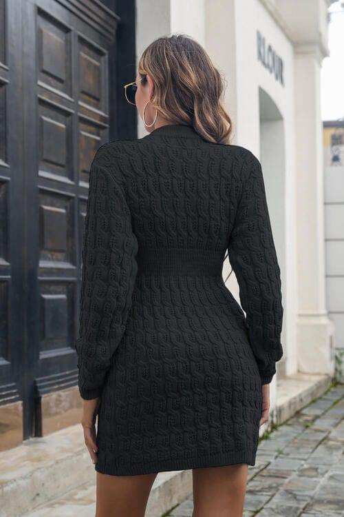 Cable-Knit Openwork Sweater Dress - Trendsi - Flyclothing LLC