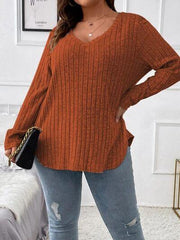 Plus Size V-Neck Long Sleeve T-Shirt - Trendsi