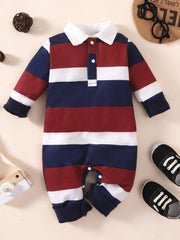 Baby Striped Collared Neck Jumpsuit - Flyclothing LLC