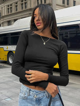 Backless Round Neck Long Sleeve Blouse - Trendsi - Flyclothing LLC
