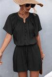 Buttoned Gather Detail Romper - Trendsi - Flyclothing LLC