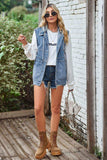 Sleeveless Denim Top with A Detachable Hood - Trendsi - Flyclothing LLC