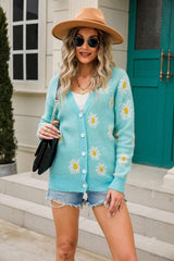 Daisy Pattern Button Front Cardigan - Trendsi - Flyclothing LLC