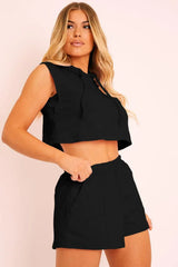 Hooded Crop Top & Pocketed Shorts Set - Trendsi - Flyclothing LLC