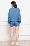 Round Neck Long Sleeve Sweatshirt and Drawstring Shorts Set - Trendsi - Flyclothing LLC