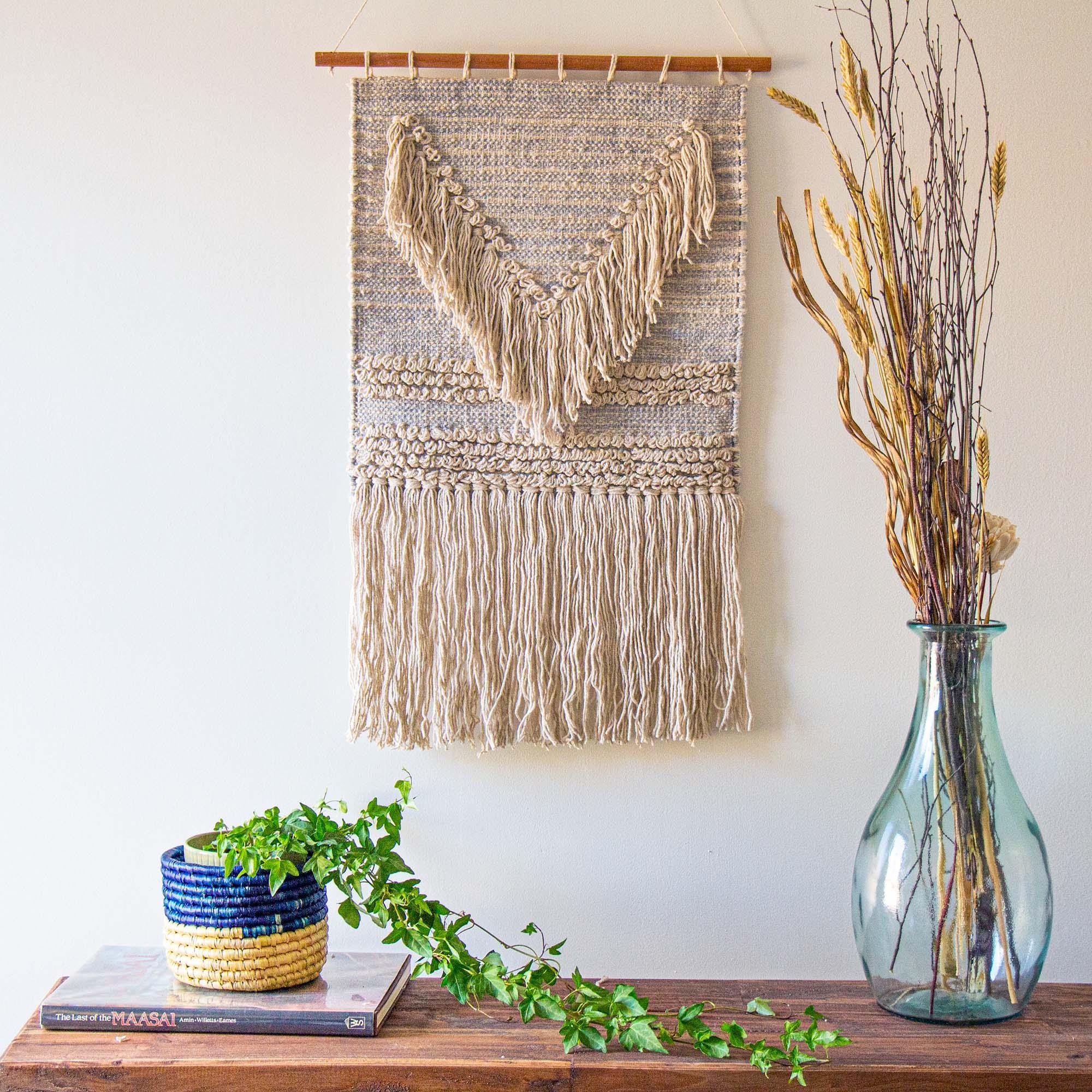 Handwoven Boho Wall Hanging, Blue Grey with Cream Fringe - Asha Handicrafts