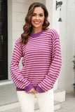 Striped Round Neck Dropped Shoulder Sweater - Trendsi - Flyclothing LLC