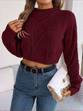 Cable-Knit Round Neck Cropped Sweater - Trendsi - Flyclothing LLC