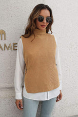 Ribbed Mock Neck Sleeveless Sweater Vest - Trendsi - Flyclothing LLC