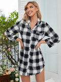 Plaid Lapel Collar Shirt Dress - Trendsi