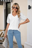 Eyelet Puff Sleeve V-Neck Top - Trendsi - Flyclothing LLC