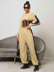 Contrast Sweatshirt and Sweatpants Set - Trendsi
