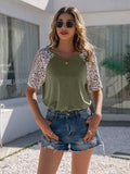 Leopard Round Neck Short Sleeve T-Shirt - Trendsi - Flyclothing LLC