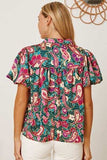 Floral Collared Neck Short Sleeve Blouse - Trendsi - Flyclothing LLC