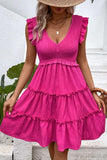 Smocked Frill Trim Deep V Dress - Trendsi