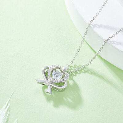 Moissanite 925 Sterling Silver Bow & Heart Necklace - Trendsi - Flyclothing LLC