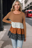 Round Neck Long Sleeve Color Block Blouse - Trendsi - Flyclothing LLC