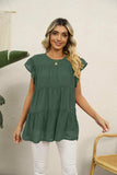 Swiss Dot Round Neck Tiered Blouse - Trendsi - Flyclothing LLC
