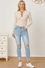 Zip Up Long Sleeve Bodysuit - Trendsi - Flyclothing LLC