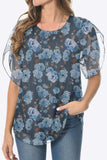Printed Round Neck Curved Hem Blouse - Trendsi - Flyclothing LLC