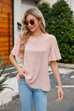 Pleated Flutter Sleeve Round Neck Blouse - Trendsi - Flyclothing LLC