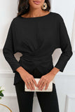 Boat Neck Back Tie Long Sleeve Satin Blouse - Trendsi - Flyclothing LLC