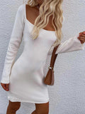 Tie Back Square Neck Long Sleeve Sweater Dress - Trendsi - Flyclothing LLC