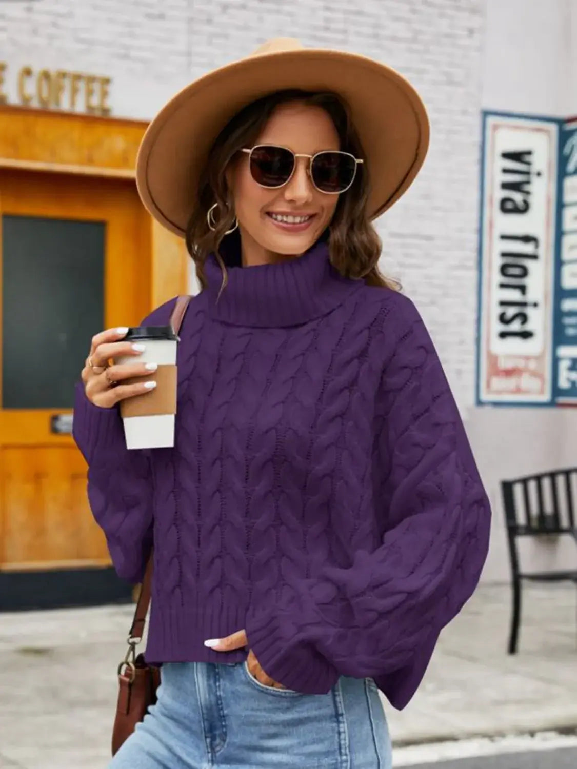 Turtle Neck Cable-Knit Sweater - Trendsi - Flyclothing LLC