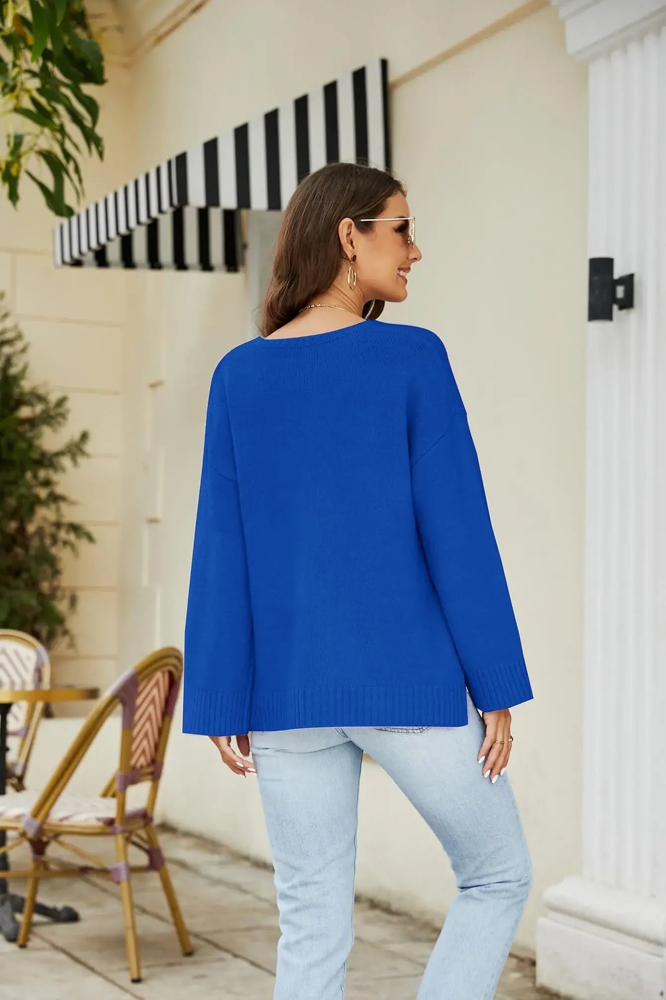 Drop Shoulder V-Neck Knit Pullover - Trendsi - Flyclothing LLC