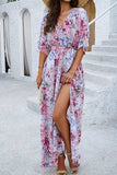 Printed Tied Half Sleeve Slit Dress - Trendsi - Flyclothing LLC