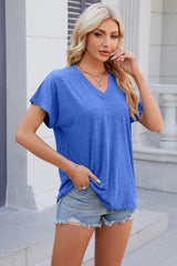 V-Neck Short Sleeve T-Shirt - Trendsi - Flyclothing LLC