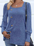 Decorative Button Square Neck Top - Trendsi - Flyclothing LLC