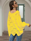 Full Size Boat Neck Lantern Sleeve Openwork Knit Top - Trendsi - Flyclothing LLC
