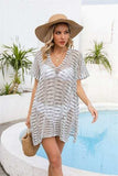 Openwork V-Neck Short Sleeve Cover Up - Trendsi - Flyclothing LLC