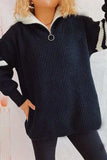 Quarter Zip Striped Dropped Shoulder Sweater - Trendsi - Flyclothing LLC